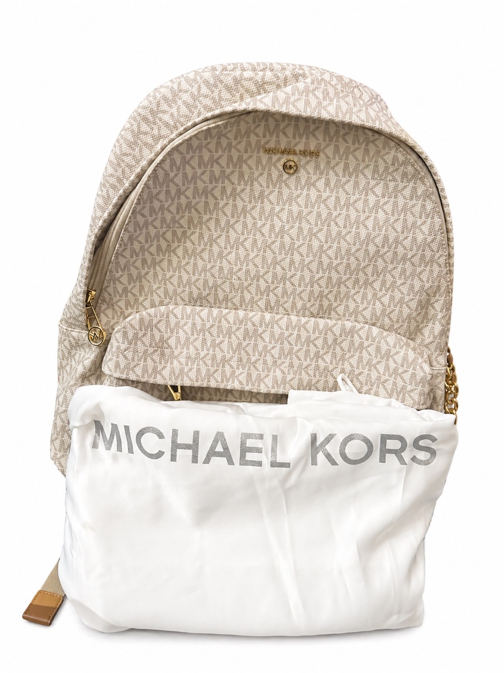 Michael Kors Cream Logo Backpack with Gold Chain Detail and Dustbag - Picture 2 of 12